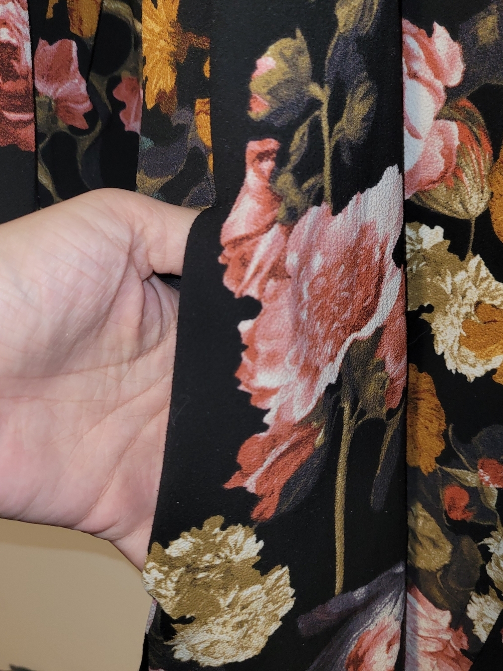 H&M Floral Tunic Dress Black Button Front Long Sleeve Pockets - Picture 5 of 8